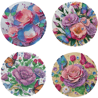 Diamond Crafts Projects Flowers Round Diamond Painting Table Mats for Home Decor