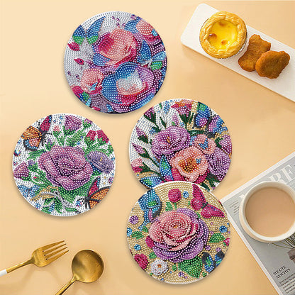 Diamond Crafts Projects Flowers Round Diamond Painting Table Mats for Home Decor