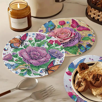 Diamond Crafts Projects Flowers Round Diamond Painting Table Mats for Home Decor