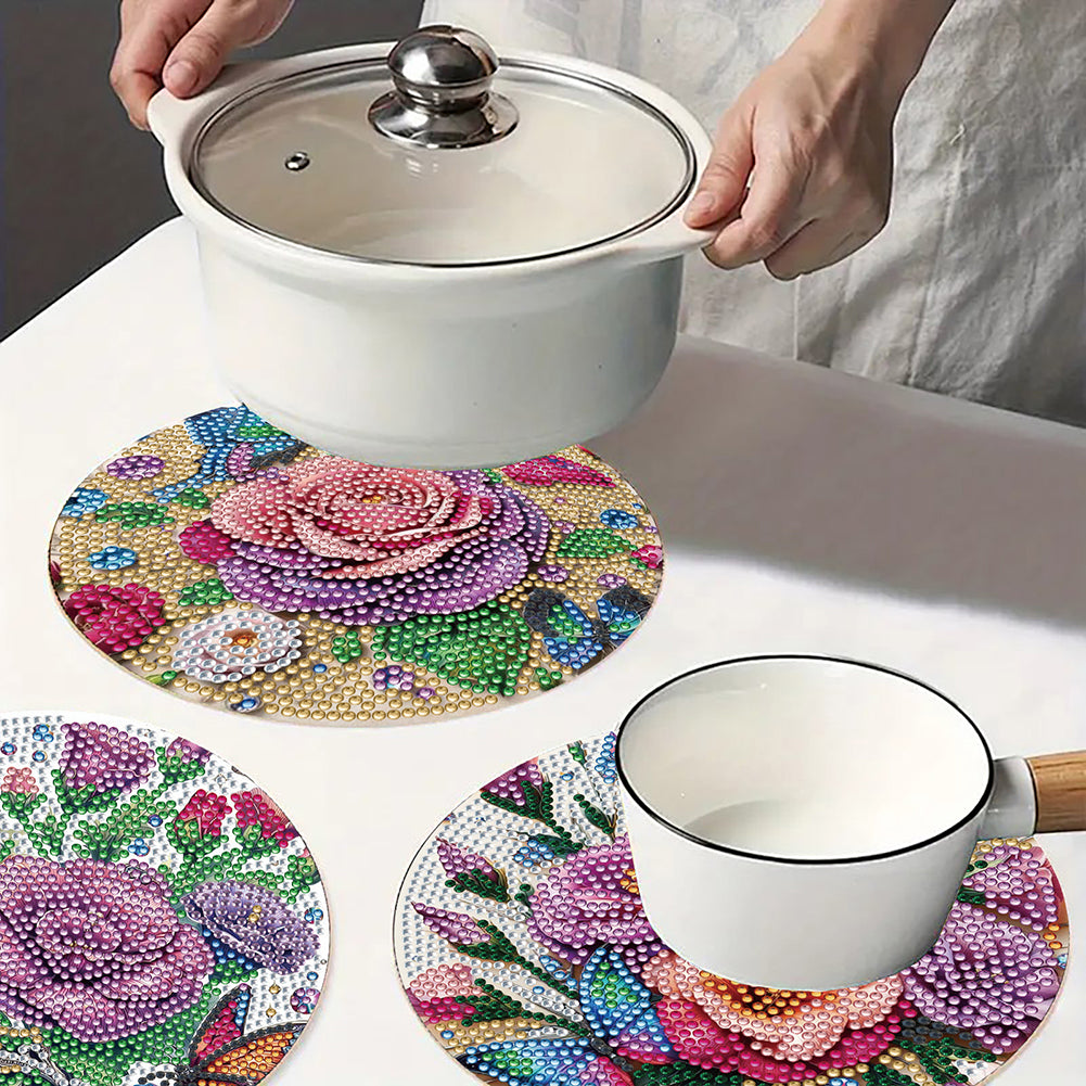 Diamond Crafts Projects Flowers Round Diamond Painting Table Mats for Home Decor