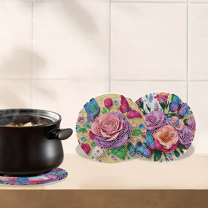 Diamond Crafts Projects Flowers Round Diamond Painting Table Mats for Home Decor