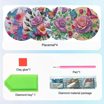 Diamond Crafts Projects Flowers Round Diamond Painting Table Mats for Home Decor