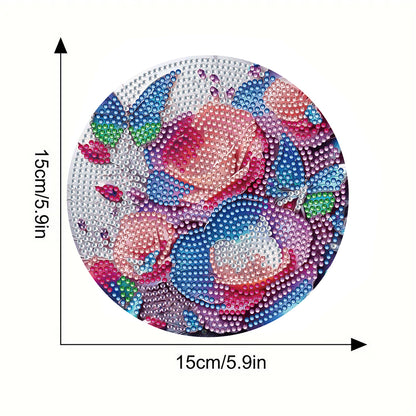 Diamond Crafts Projects Flowers Round Diamond Painting Table Mats for Home Decor