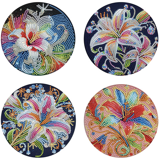 Diamond Crafts Projects Flowers Round Diamond Painting Table Mats for Home Decor