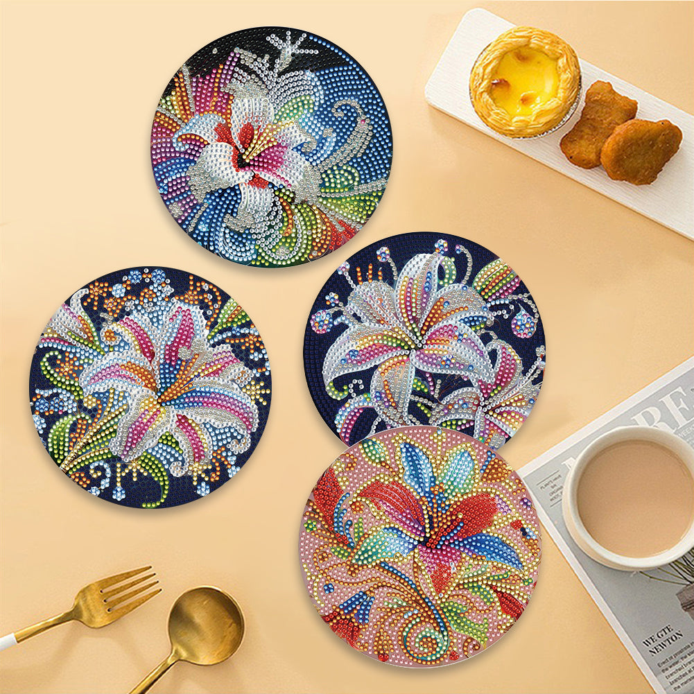 Diamond Crafts Projects Flowers Round Diamond Painting Table Mats for Home Decor
