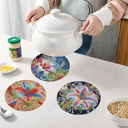 Diamond Crafts Projects Flowers Round Diamond Painting Table Mats for Home Decor