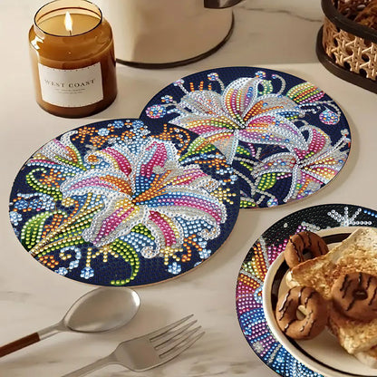 Diamond Crafts Projects Flowers Round Diamond Painting Table Mats for Home Decor
