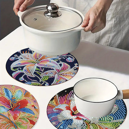 Diamond Crafts Projects Flowers Round Diamond Painting Table Mats for Home Decor