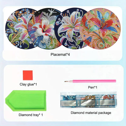 Diamond Crafts Projects Flowers Round Diamond Painting Table Mats for Home Decor