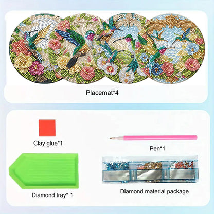 Diamond Crafts Projects Flowers Round Diamond Painting Table Mats for Home Decor