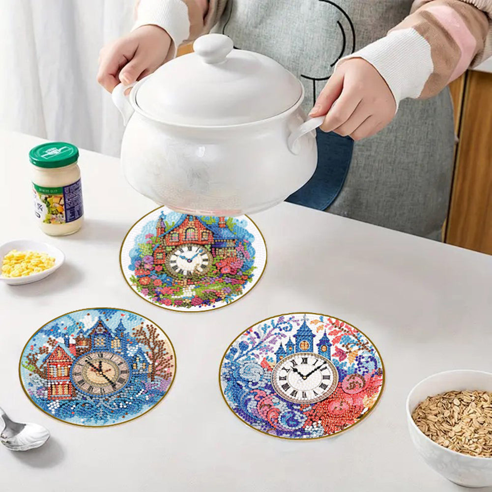 Diamond Crafts Projects Flowers Round Diamond Painting Table Mats for Home Decor