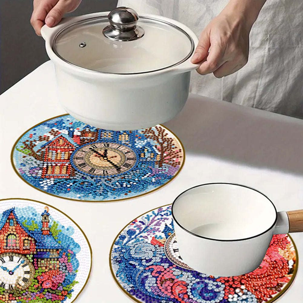 Diamond Crafts Projects Flowers Round Diamond Painting Table Mats for Home Decor