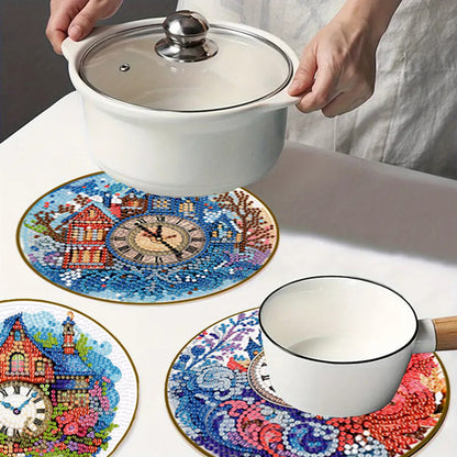 Diamond Crafts Projects Flowers Round Diamond Painting Table Mats for Home Decor