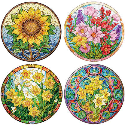 Diamond Crafts Projects Flowers Round Diamond Painting Table Mats for Home Decor