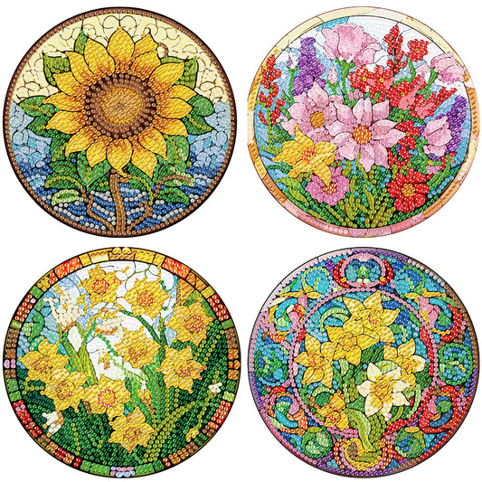Diamond Crafts Projects Flowers Round Diamond Painting Table Mats for Home Decor
