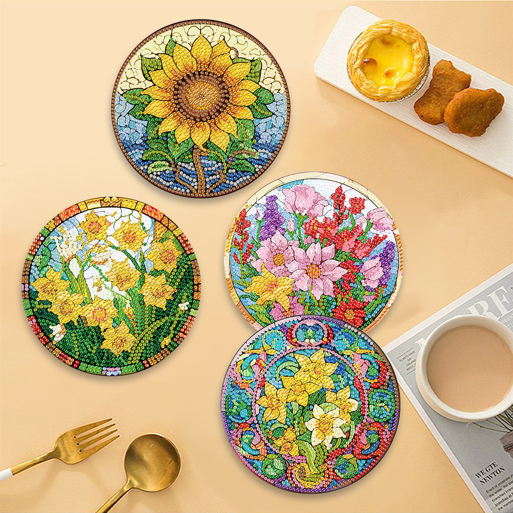 Diamond Crafts Projects Flowers Round Diamond Painting Table Mats for Home Decor