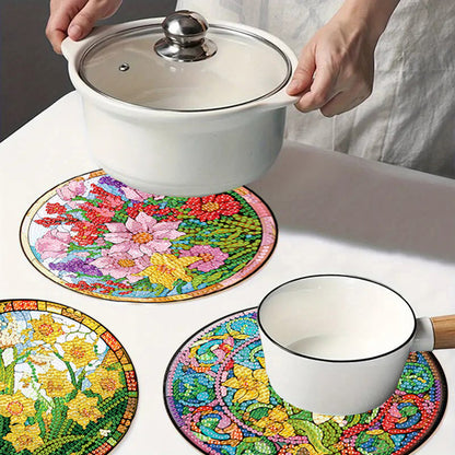 Diamond Crafts Projects Flowers Round Diamond Painting Table Mats for Home Decor