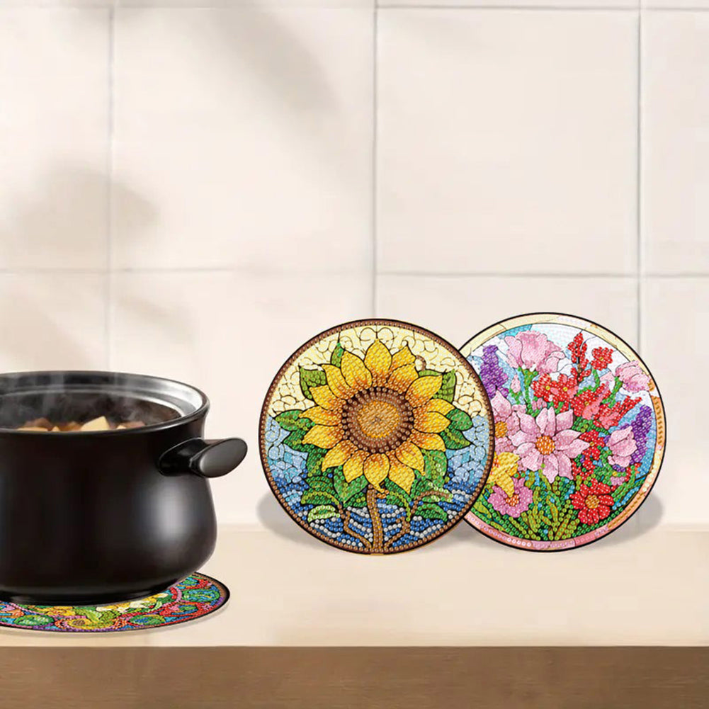 Diamond Crafts Projects Flowers Round Diamond Painting Table Mats for Home Decor