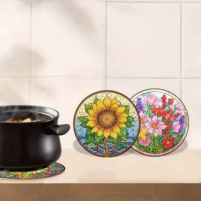 Diamond Crafts Projects Flowers Round Diamond Painting Table Mats for Home Decor