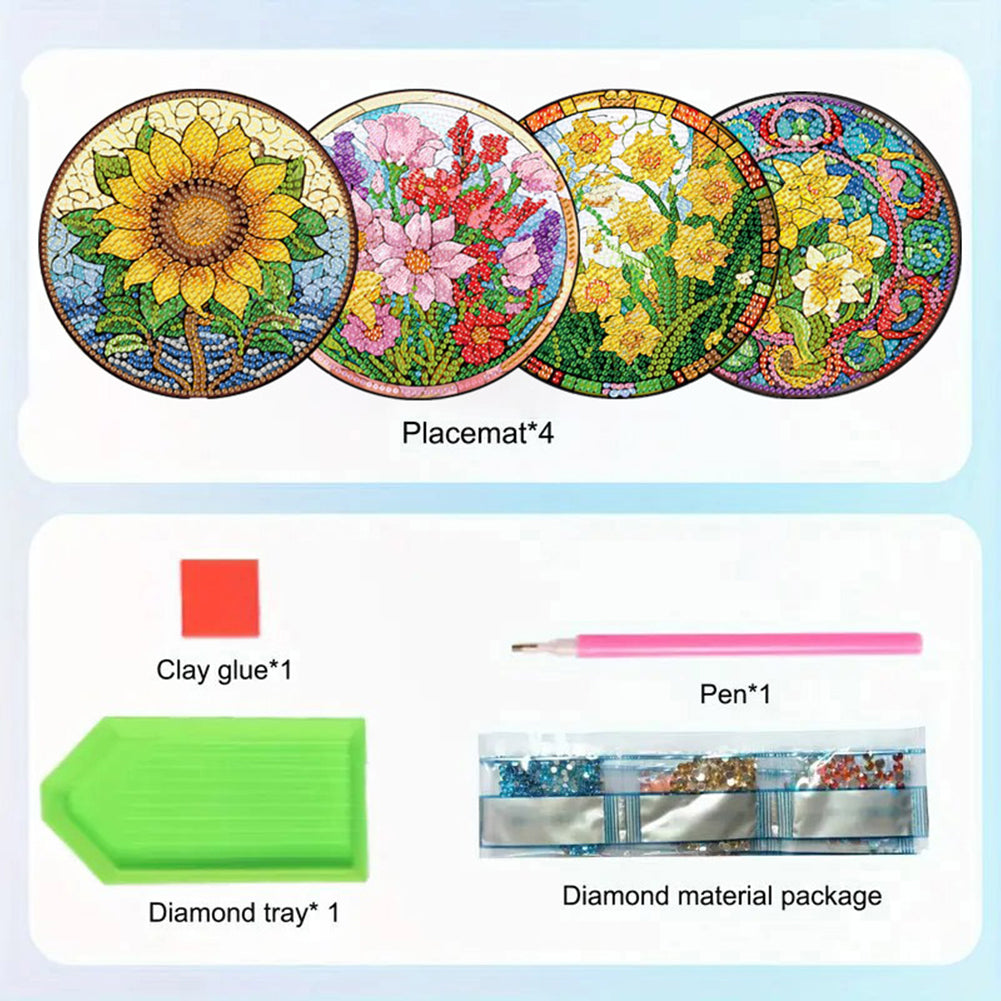 Diamond Crafts Projects Flowers Round Diamond Painting Table Mats for Home Decor
