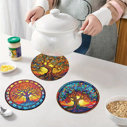Diamond Crafts Projects Flowers Round Diamond Painting Table Mats for Home Decor