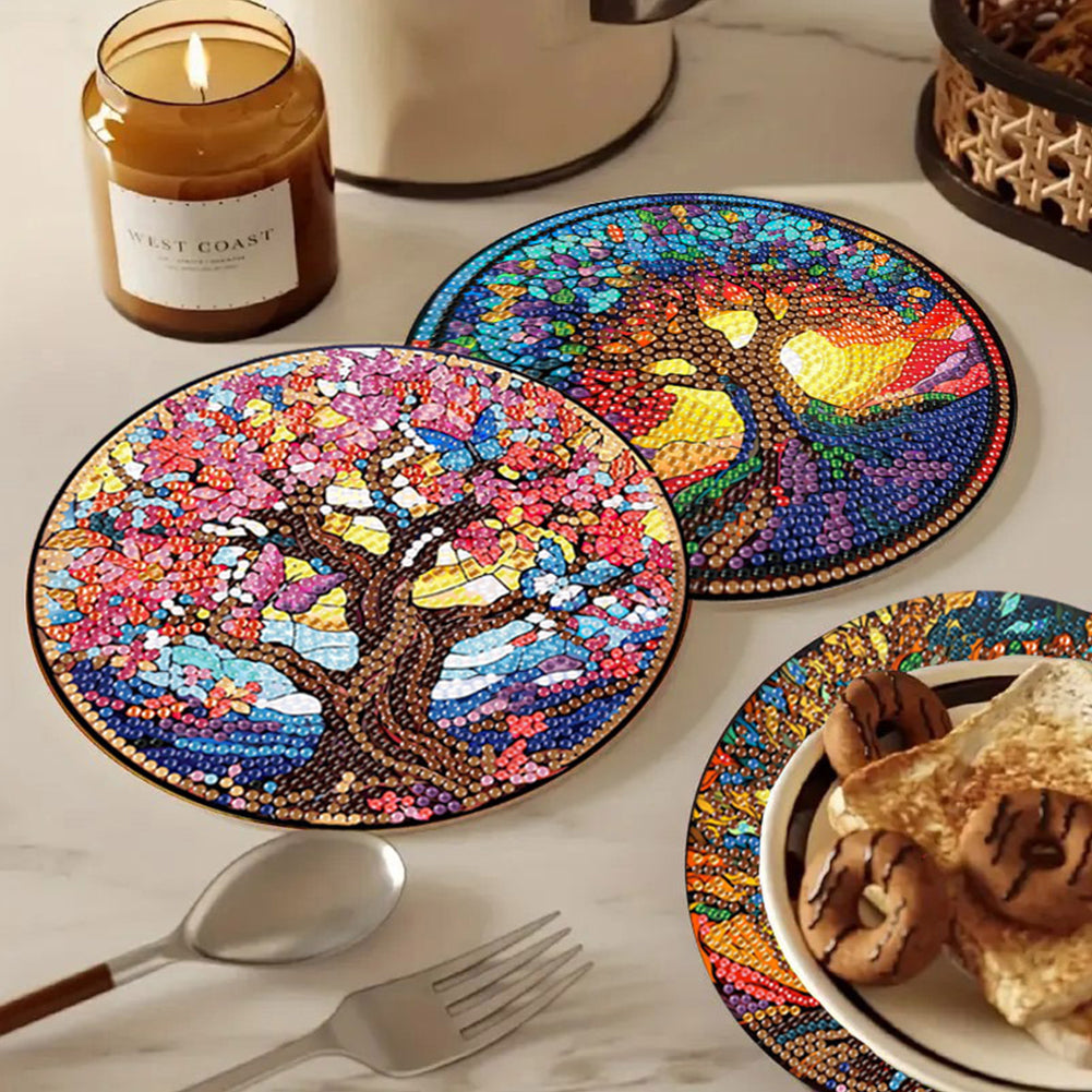 Diamond Crafts Projects Flowers Round Diamond Painting Table Mats for Home Decor