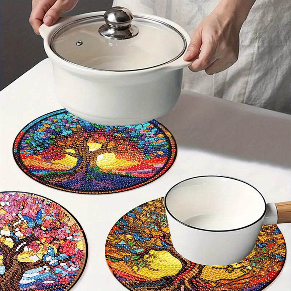 Diamond Crafts Projects Flowers Round Diamond Painting Table Mats for Home Decor