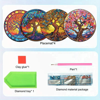 Diamond Crafts Projects Flowers Round Diamond Painting Table Mats for Home Decor
