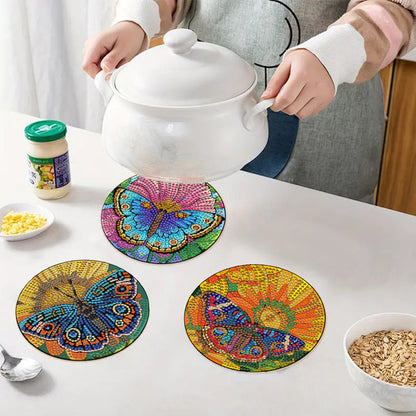 Diamond Crafts Projects Flowers Round Diamond Painting Table Mats for Home Decor