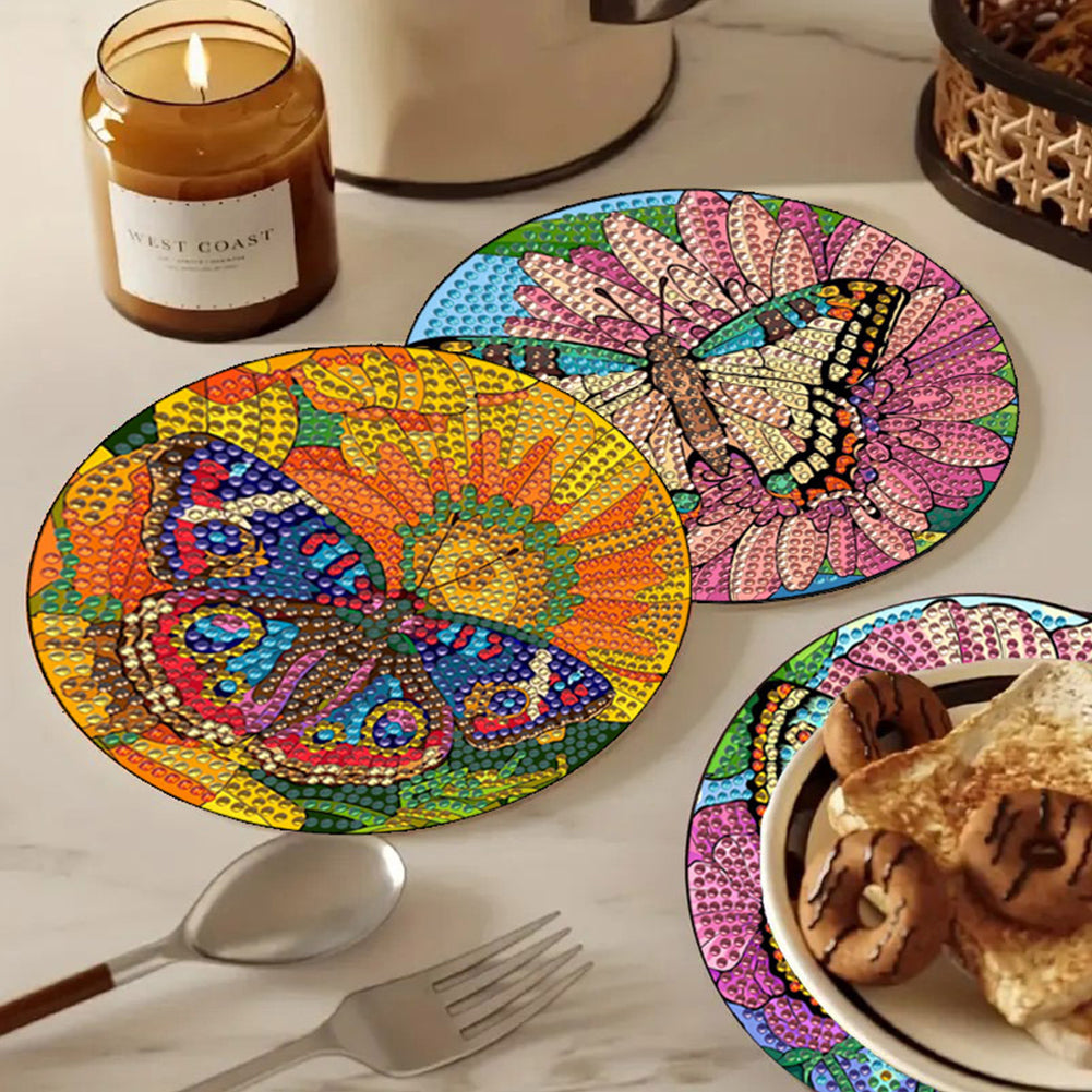 Diamond Crafts Projects Flowers Round Diamond Painting Table Mats for Home Decor