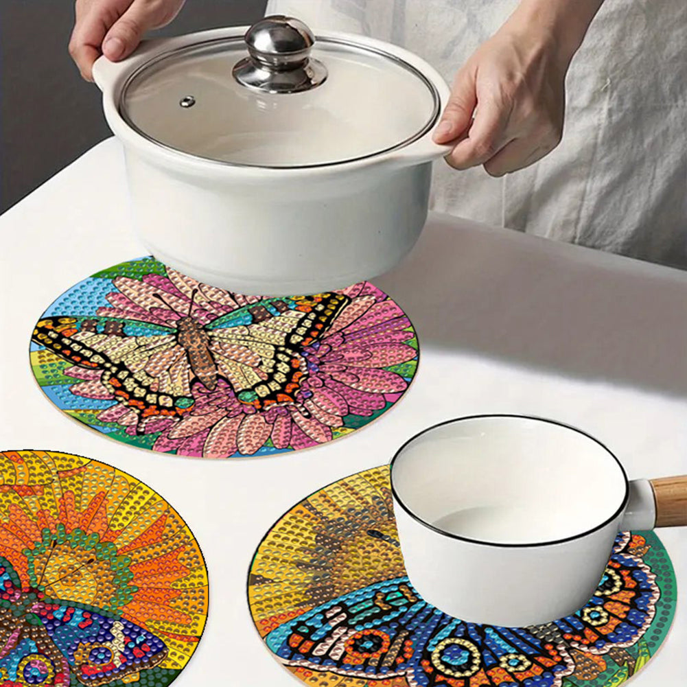 Diamond Crafts Projects Flowers Round Diamond Painting Table Mats for Home Decor