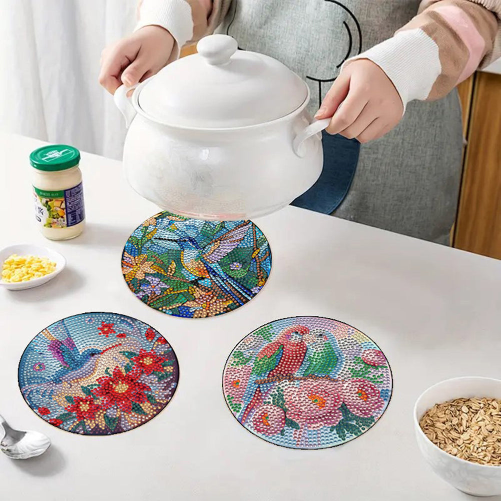 Diamond Crafts Projects Flowers Round Diamond Painting Table Mats for Home Decor