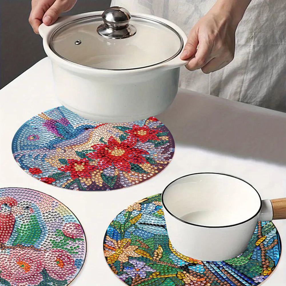 Diamond Crafts Projects Flowers Round Diamond Painting Table Mats for Home Decor