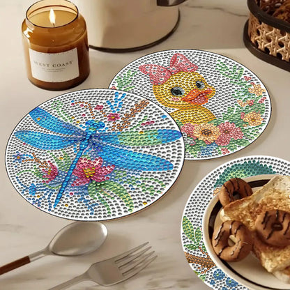 Diamond Crafts Projects Flowers Round Diamond Painting Table Mats for Home Decor