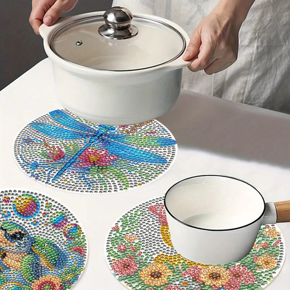 Diamond Crafts Projects Flowers Round Diamond Painting Table Mats for Home Decor