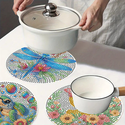 Diamond Crafts Projects Flowers Round Diamond Painting Table Mats for Home Decor