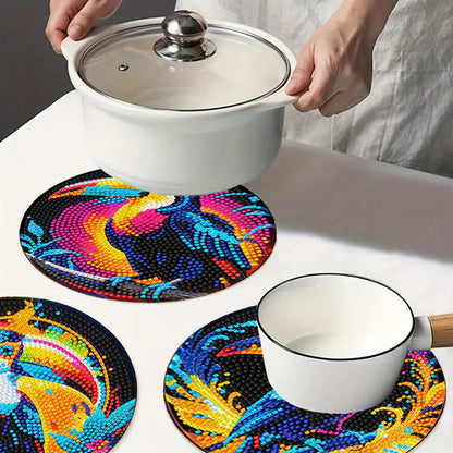 Diamond Crafts Projects Flowers Round Diamond Painting Table Mats for Home Decor