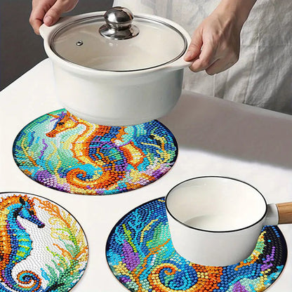Diamond Crafts Projects Flowers Round Diamond Painting Table Mats for Home Decor