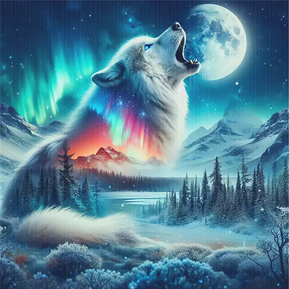 Aurora Wolf - 11CT Stamped Cross Stitch 40X40CM