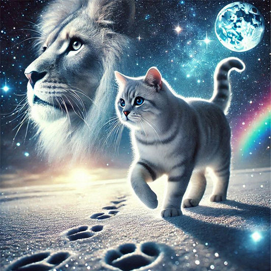 Cat And Lion - 11CT Stamped Cross Stitch 40X40CM