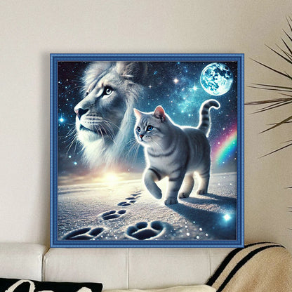 Cat And Lion - 11CT Stamped Cross Stitch 40X40CM