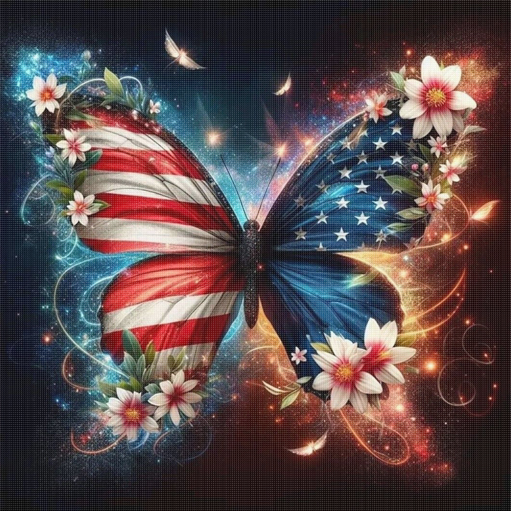 American Flag Butterfly - 11CT Stamped Cross Stitch 40*40CM