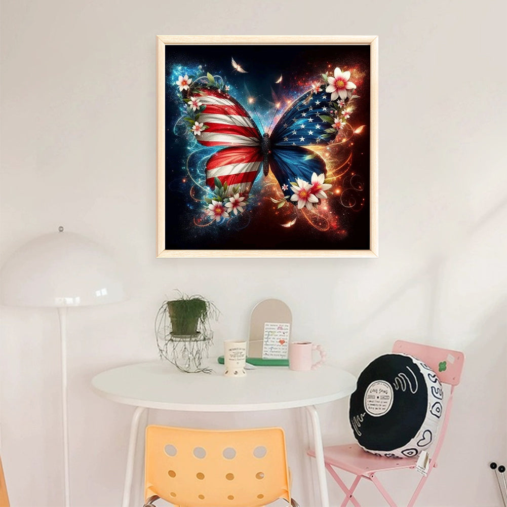 American Flag Butterfly - 11CT Stamped Cross Stitch 40*40CM