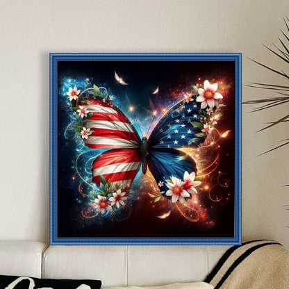 American Flag Butterfly - 11CT Stamped Cross Stitch 40*40CM