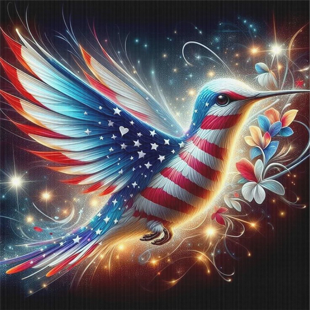 American Flag Hummingbird - 11CT Stamped Cross Stitch 40*40CM