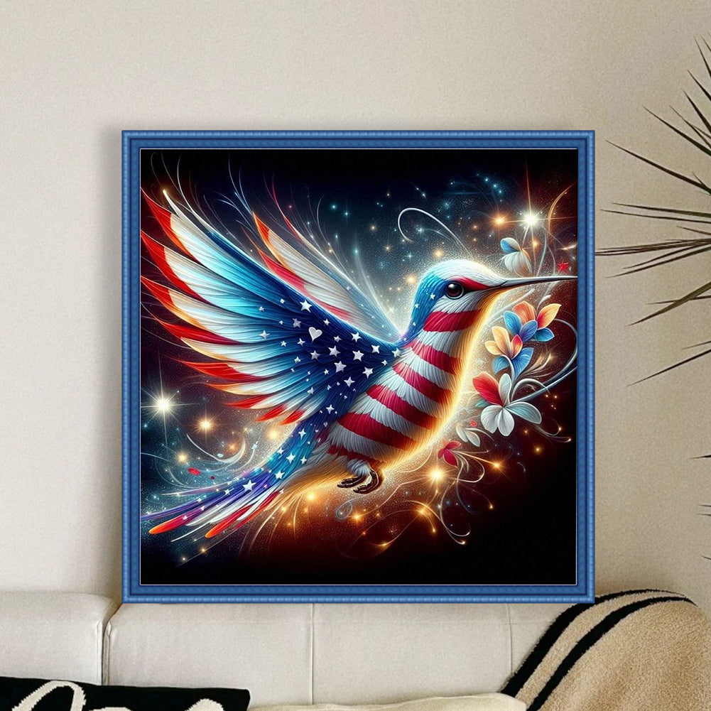 American Flag Hummingbird - 11CT Stamped Cross Stitch 40*40CM