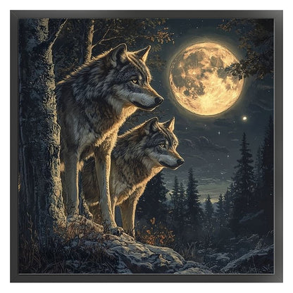 Two Wolves Under The Moon - 11CT Stamped Cross Stitch 40*40CM