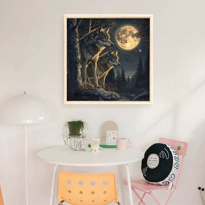 Two Wolves Under The Moon - 11CT Stamped Cross Stitch 40*40CM