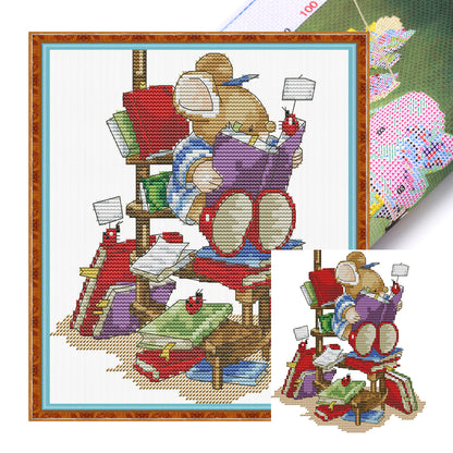 Little Mouse Who Loves Reading - 14CT Stamped Cross Stitch 21*23CM(Joy Sunday)