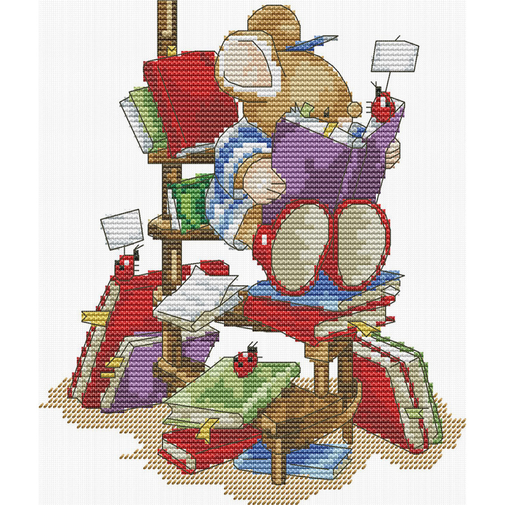 Little Mouse Who Loves Reading - 14CT Stamped Cross Stitch 21*23CM(Joy Sunday)